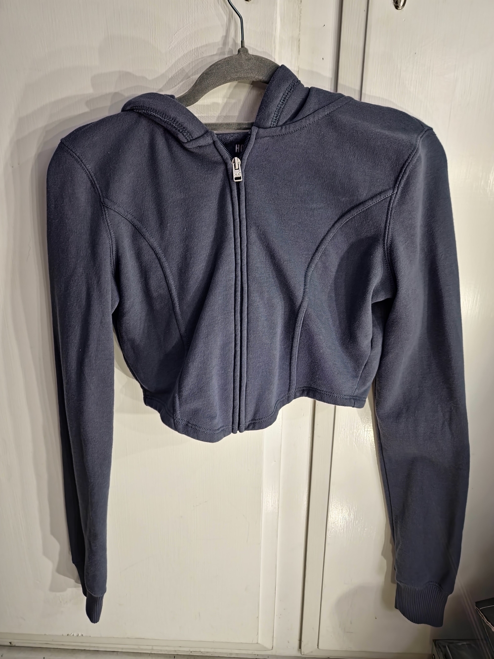 Hollister Navy Cropped Zip Hoodie Bomber Jacket Size XS